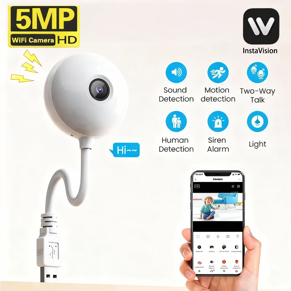

2K 5 МП ﻿ USB-лампочка с мини-камерой Wi-Fi, внутренняя камера видеонаблюдения для мониторинга детей, с автоматическим отслеживанием, беспроводная IP-камера наблюдения