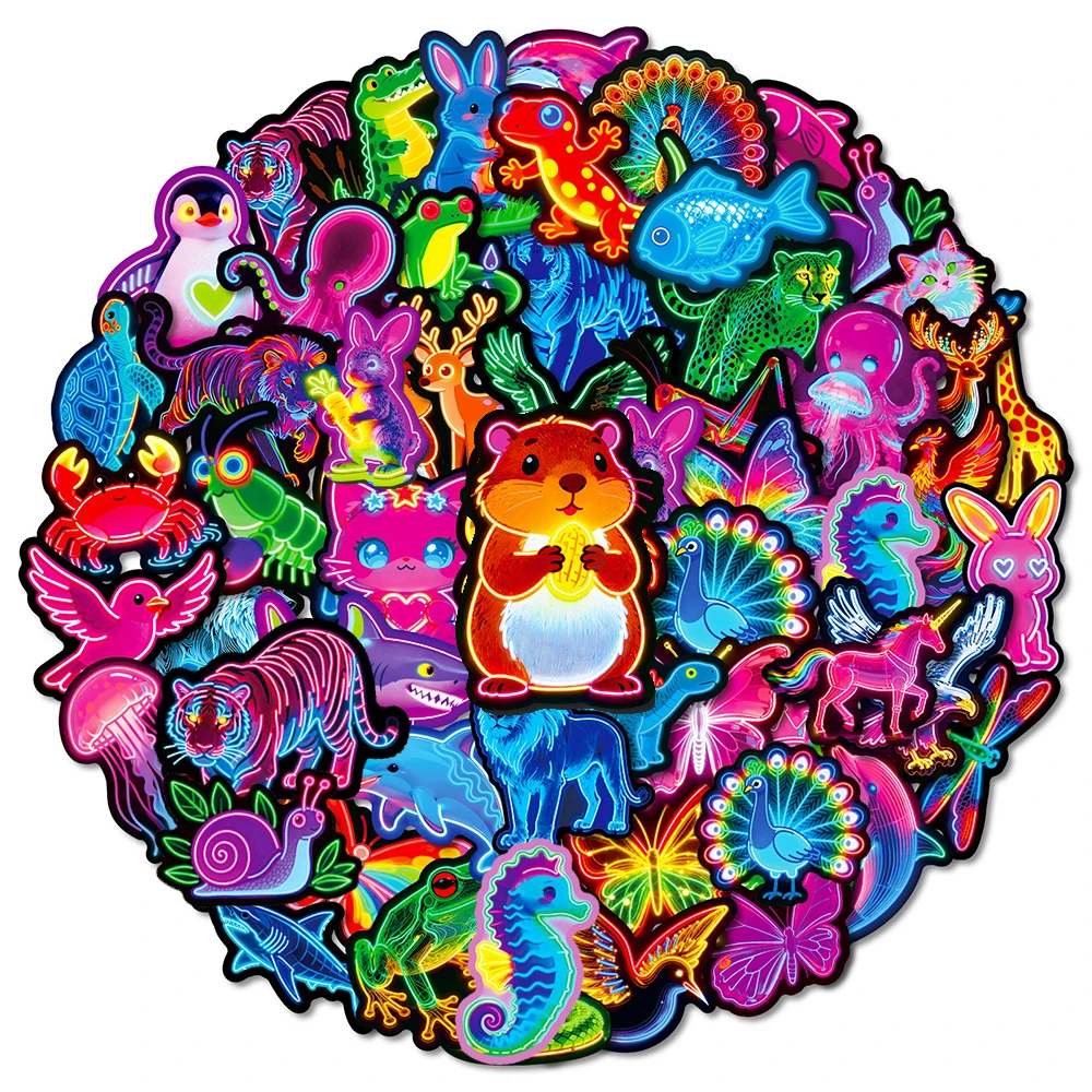 10/30/56 pièces drôle dessin animé animaux néon autocollants mignon créatif Graffiti décalcomanies ordinateur portable valise téléphone Kawaii autocollant décoration jouet