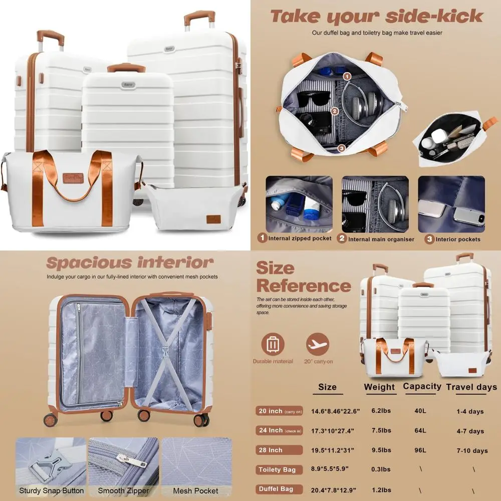 

Lightweight 5-Piece ABS Hardshell Suitcase Set with 4 Universal Wheels, TSA Lock, and Carry-On for Travel