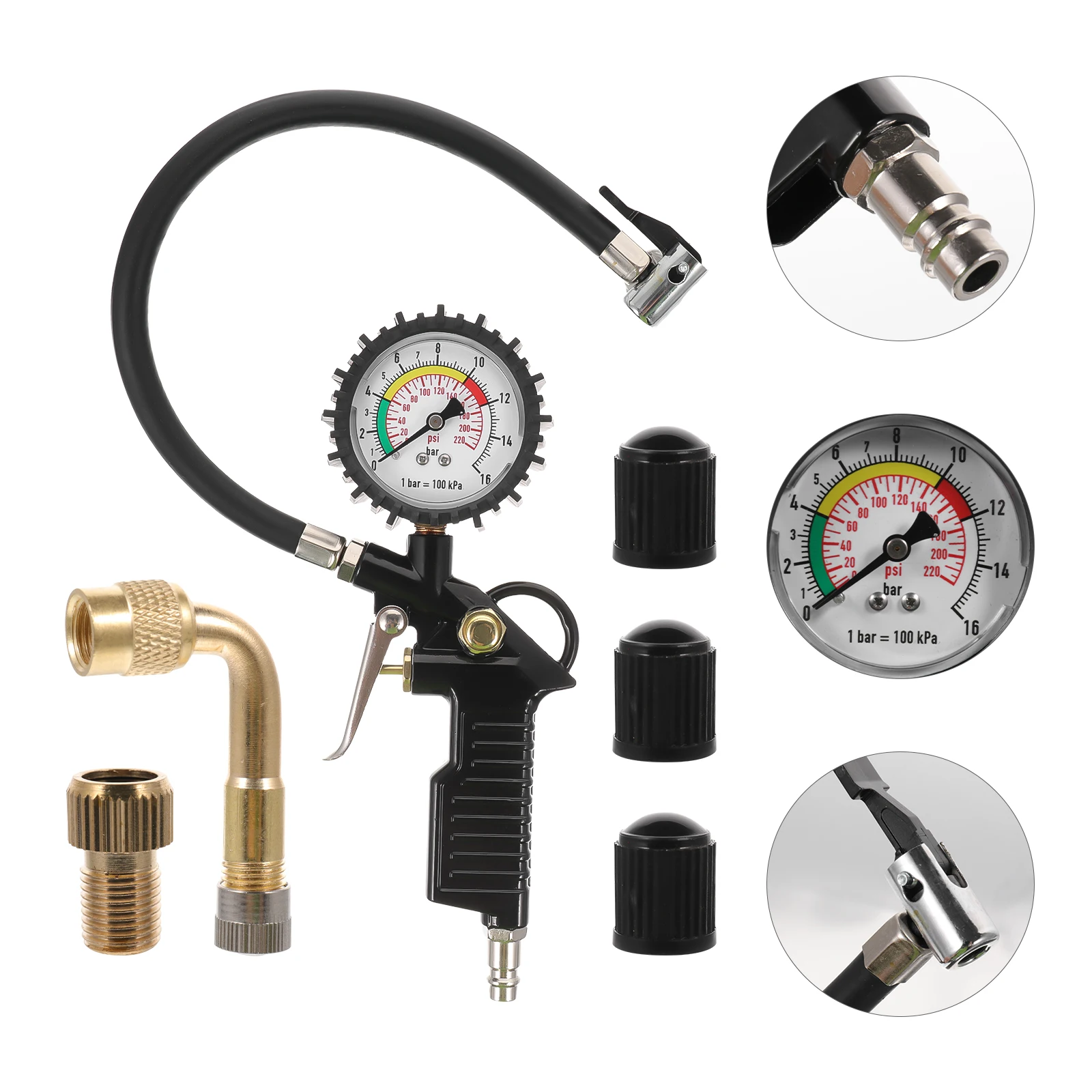 

Aluminum Alloy Tire Pressure Gauge Monitoring System Inflator Black Car Decompression Tool Small Size Mechanical Gauges For