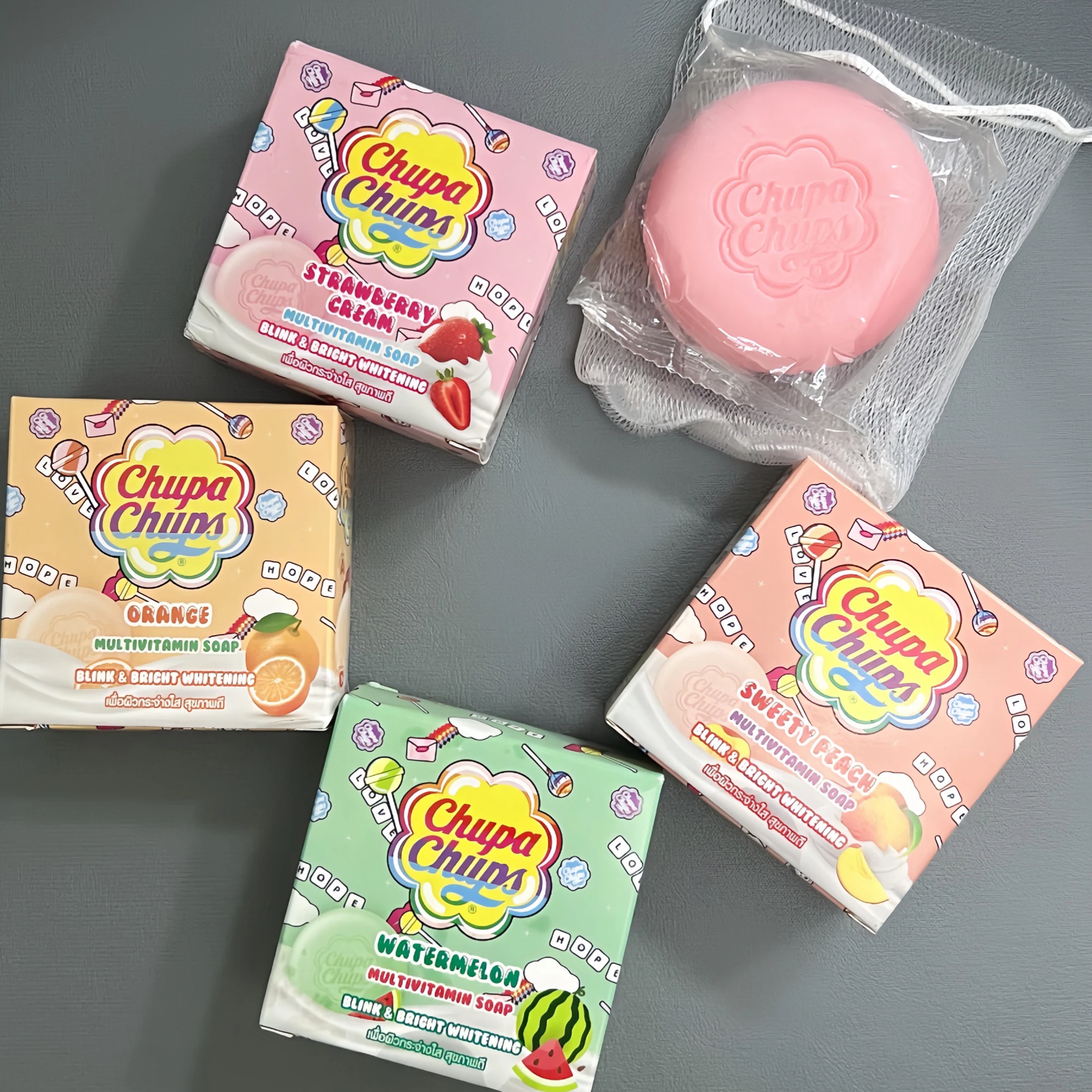 

ChupaChups Fruit Soap 80g, Strawberry & Watermelon Scent, Moisturizing Bathing Bar, Thailand