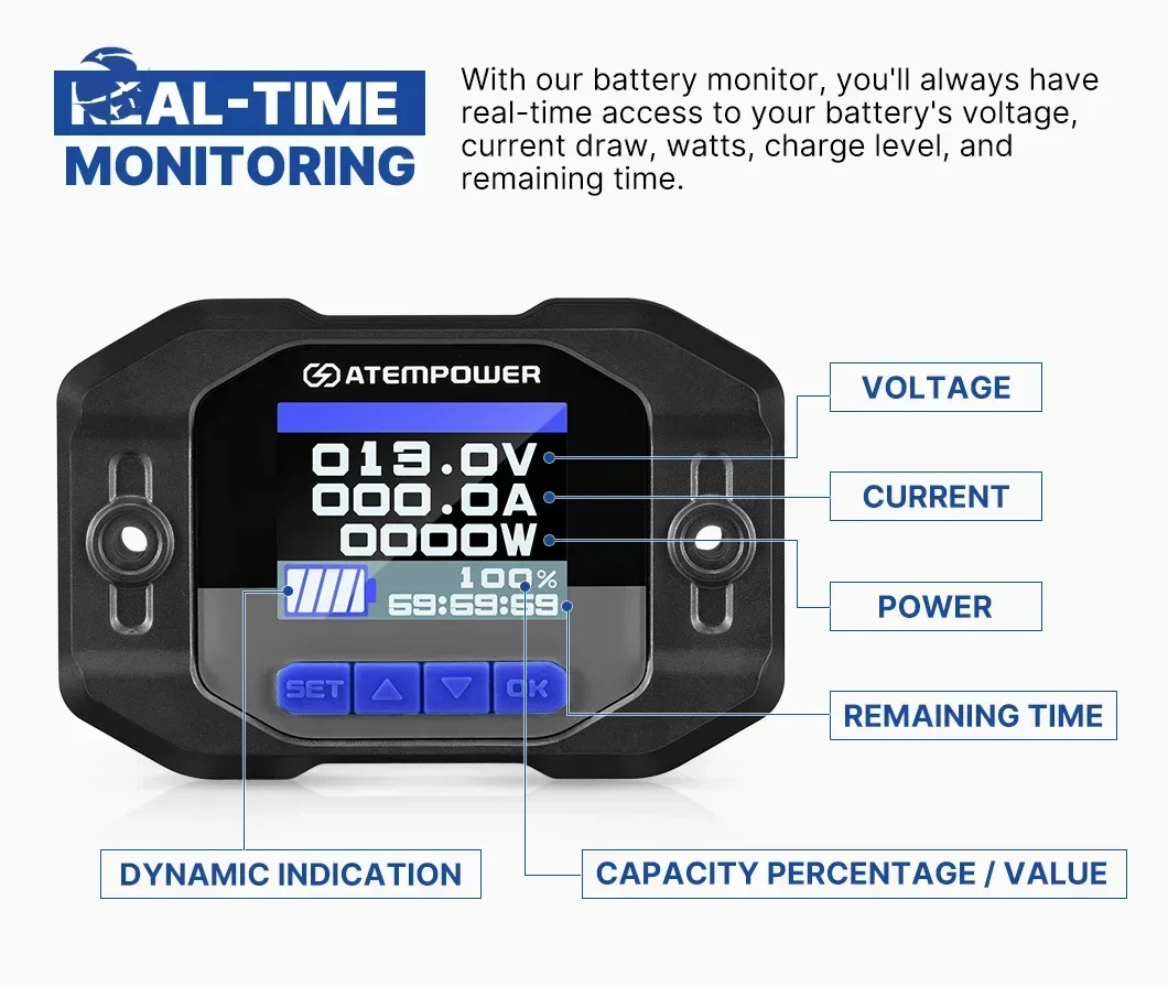 ATEM POWER-Real-time Battery Tester, RV Bateria De Carro, Saúde Cranking, Teste De Carregamento, 12V, 200A