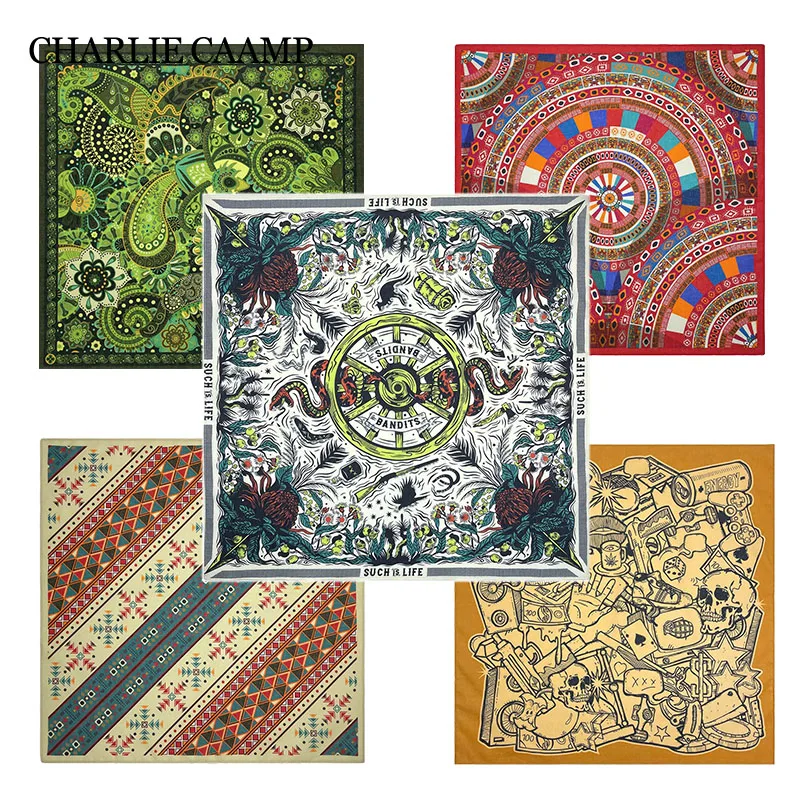 Cartoon Vintage Digital Printing Snake Cashew Hip Hop Geometry Cotton Bandana Square Scarf Headband Paisley Sports Hijab Scarves