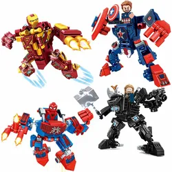 Figuras de superhéroes de Los Vengadores, Iron Man, Thor, Robot de combate Mech, Kits de bloques de construcción, modelo de película clásica, juguetes para niños, regalo