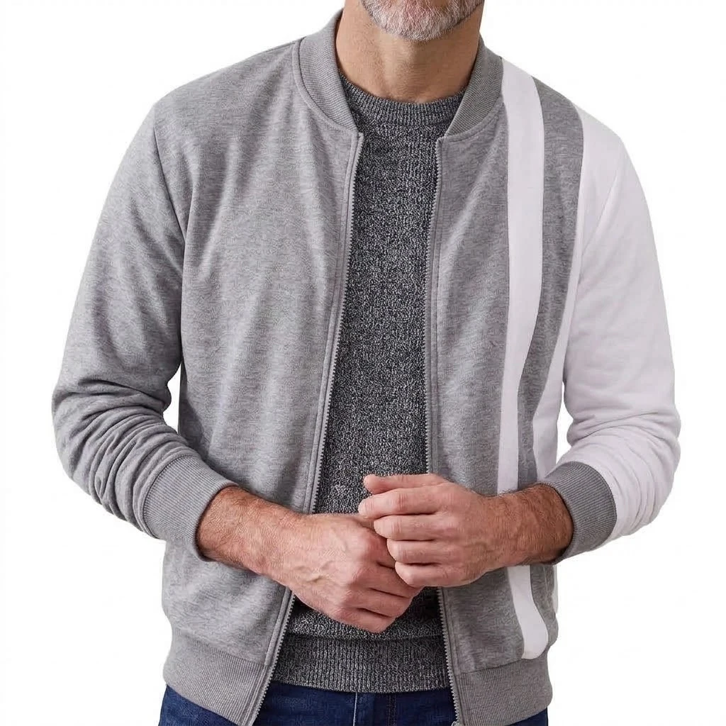 Men's Casual Bomber Jacket Lightweight Color Block Zipper Sweatshirt Stand Collar Windbreaker Outerwear Athletic Coats Tracksuit