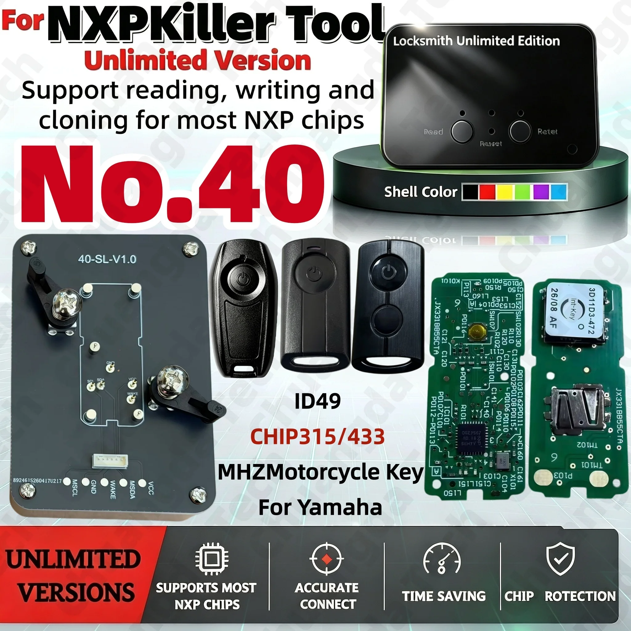 Suitable for Nxpkiller No.40 Motorcycle Remote Control Key Original Card, Suitable for Yamaha Aerox, Jauns, Qbix, Xmax, Nvx Series, Chip Frequency Is 315Mhz and 433Mhz