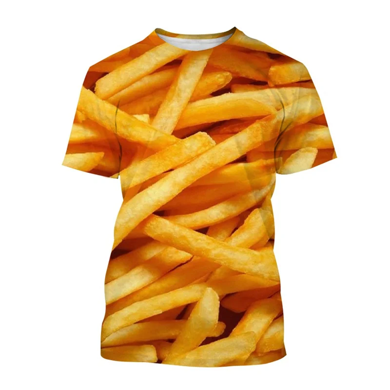 French Fries Pattern T Shirt For Men Potato Food 3D Printed Tees Summer Casual Loose O-Neck Tops Unisex T-Shirts Short Sleeves