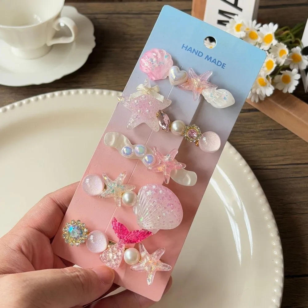 Moda doce cor grampos de cabelo doce concha estrela do mar grampos laterais de cabelo sereia headwear meninas
