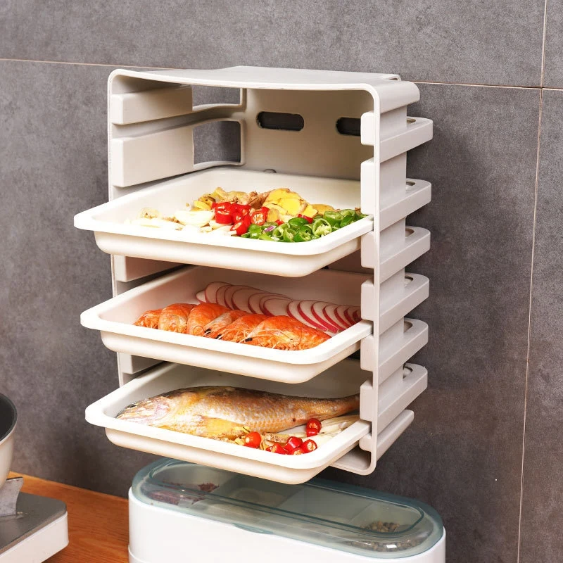 Multi-Layer Drawer-Type Dishes Wall-Mounted Side Dishes Tableware Storage Tray Kitchen Organizer Stackable Plate