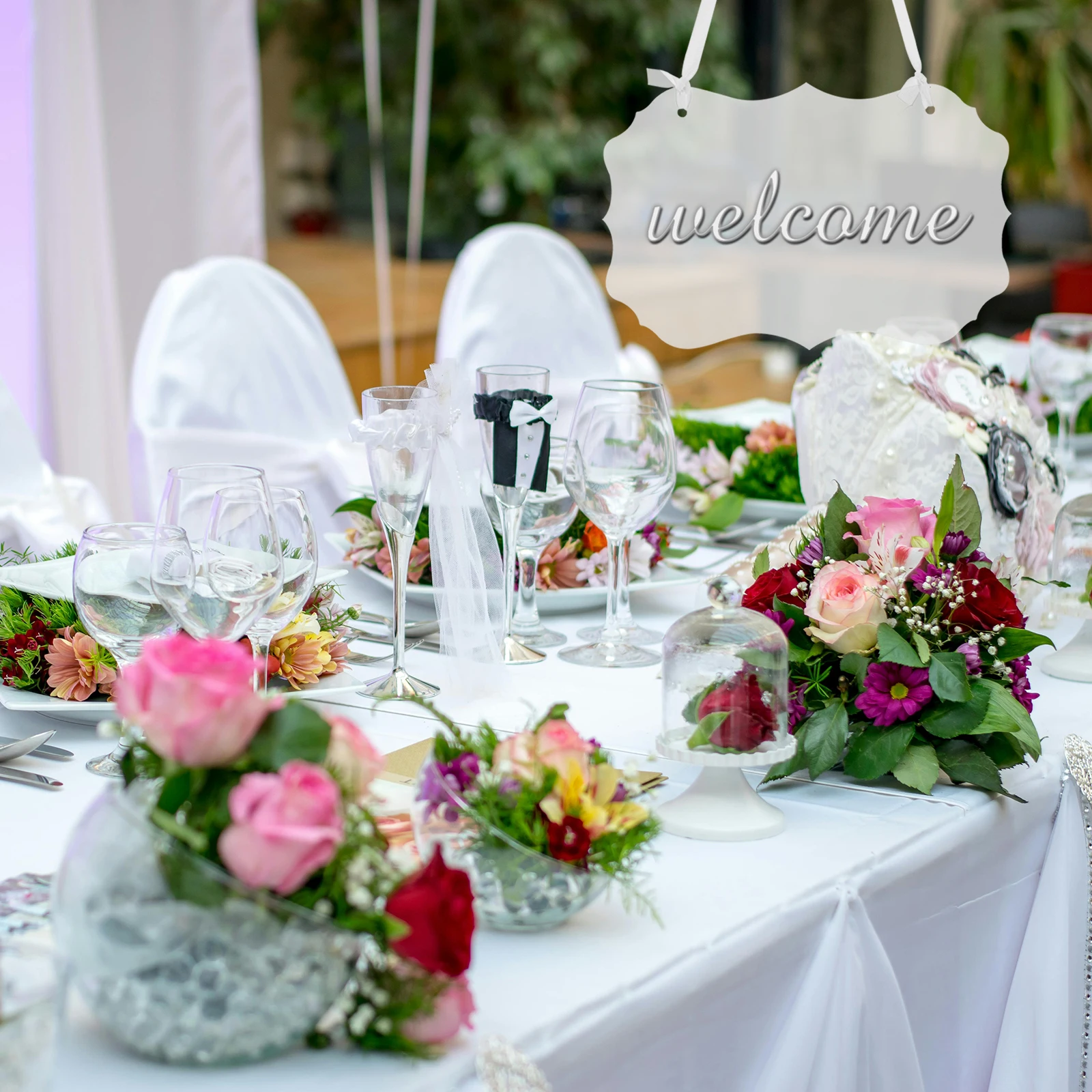 

3 Pcs Acrylic Blank Sign Chair Signs Ribbon Hanging Reserved Diy Products Wedding Decor