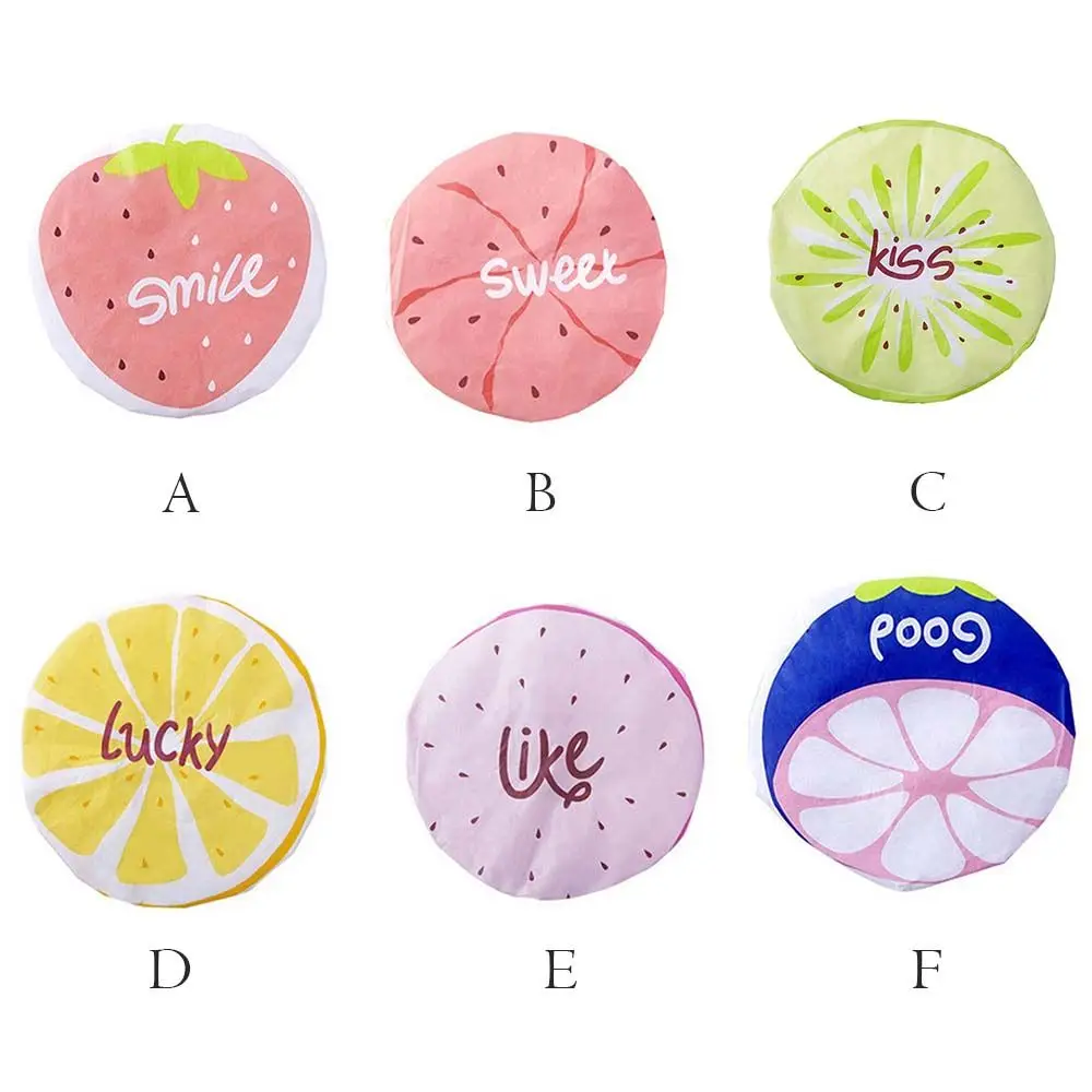 Cute Fruit Pattern Waterproof Shower Cap Cartoon Lace Elastic Band Bath Hat for Adults Women Bathroom Products