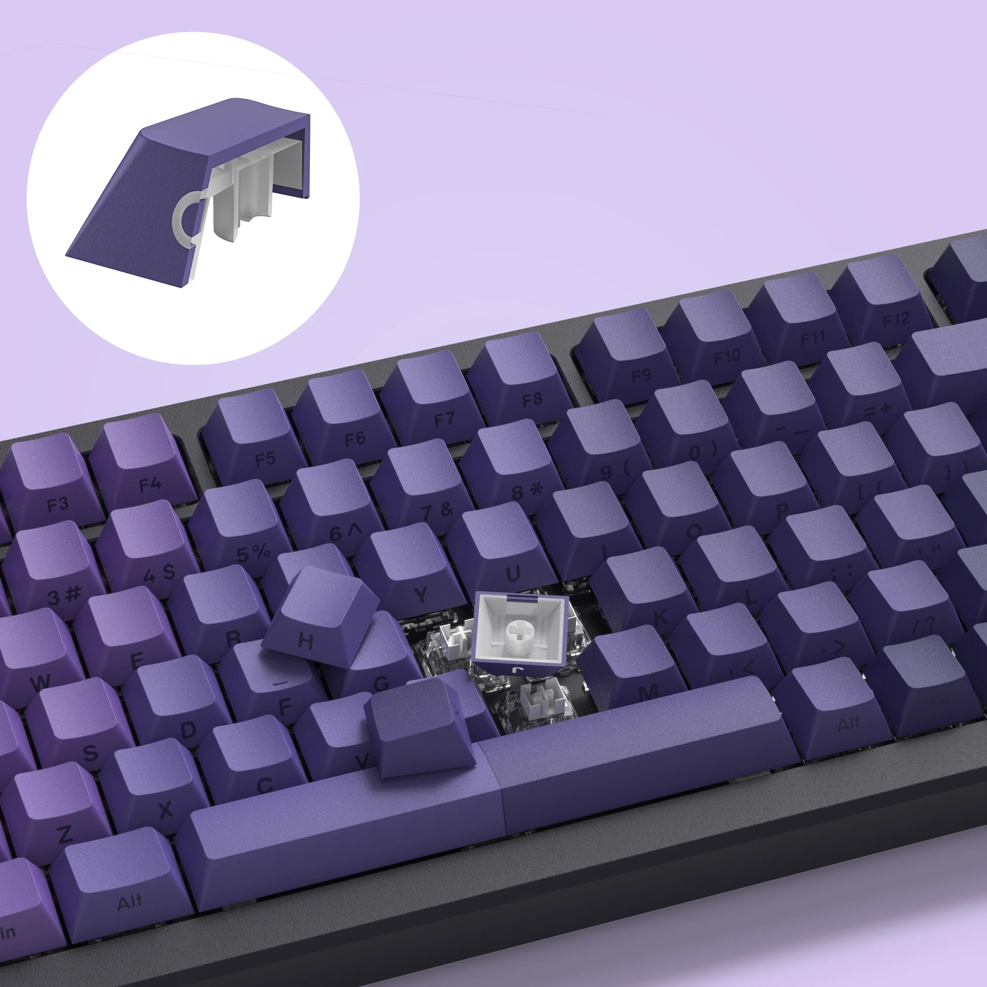 Imagem -03 - Gradiente Roxo Pbt Duplo Tiro Lado Impressão Keycaps Brilhar Através de Backlit Teclado Mecânico mx 108 87 84 64 61 108