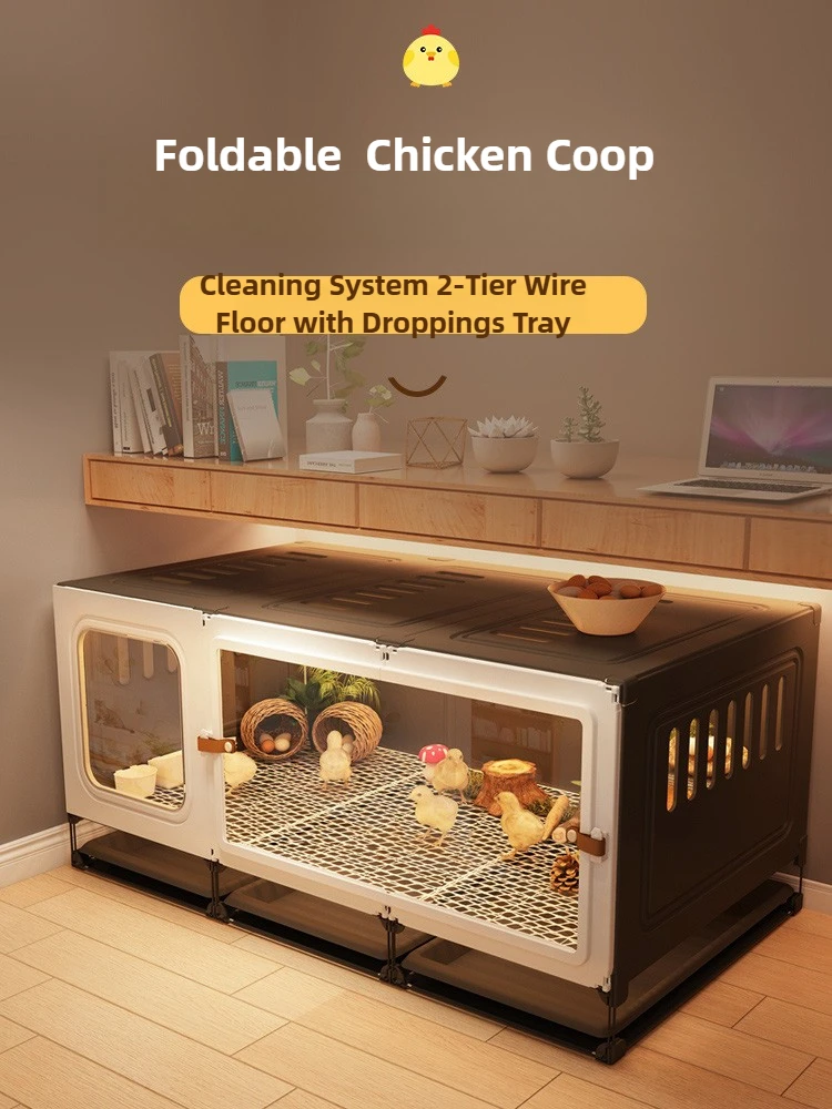 

Large Quail Cage with 2-Tier Wire Floor & Droppings Tray,Ventilated Chicken Coop Foldable Breeding Box Educational Kids Project