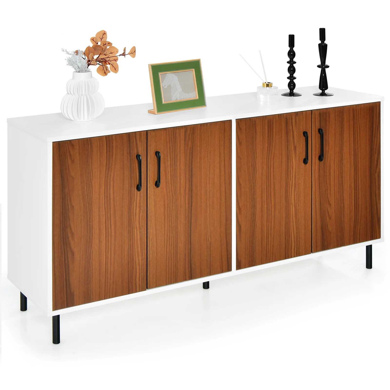 Sideboard 148x40x75.5 cm, 4-door dresser, sideboard wardrobe Wood, ideal for kitchen, living room and bedroom