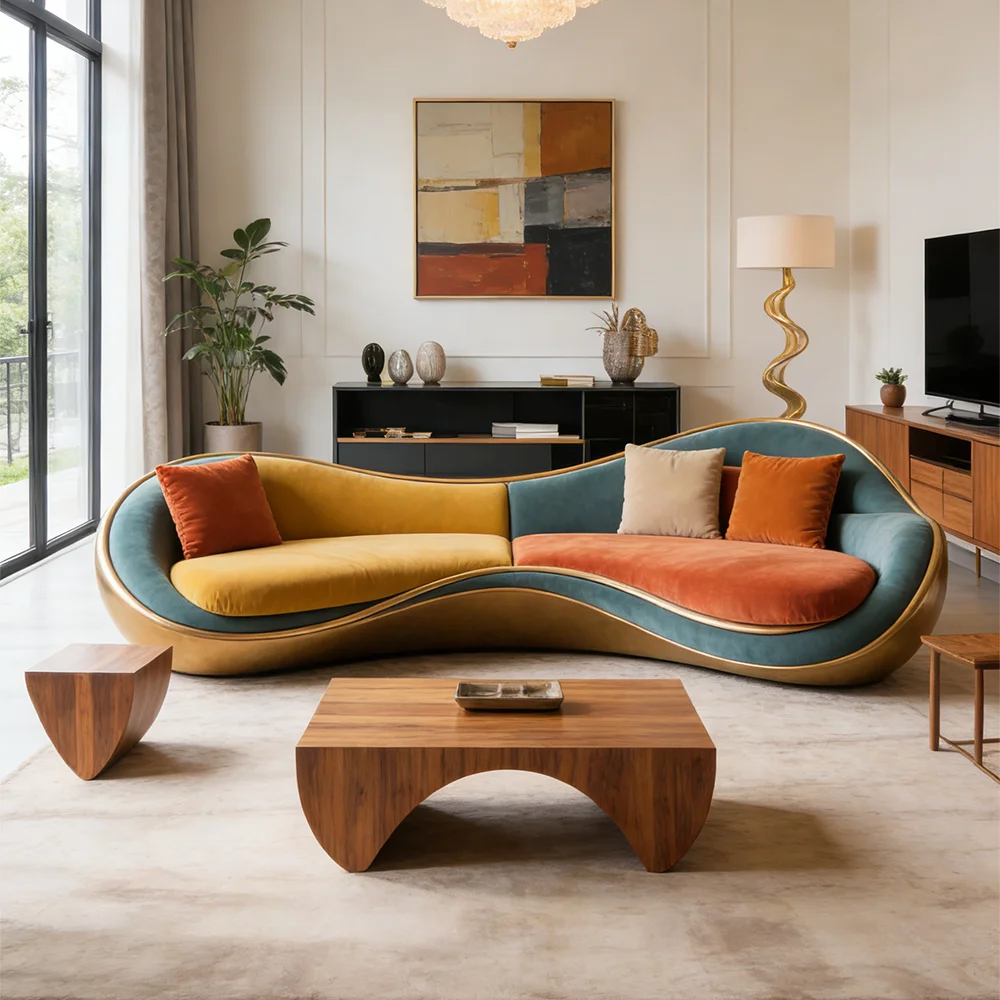 Luxury Modern Curved Sofa Living Room Furniture Velvet Padded Seats