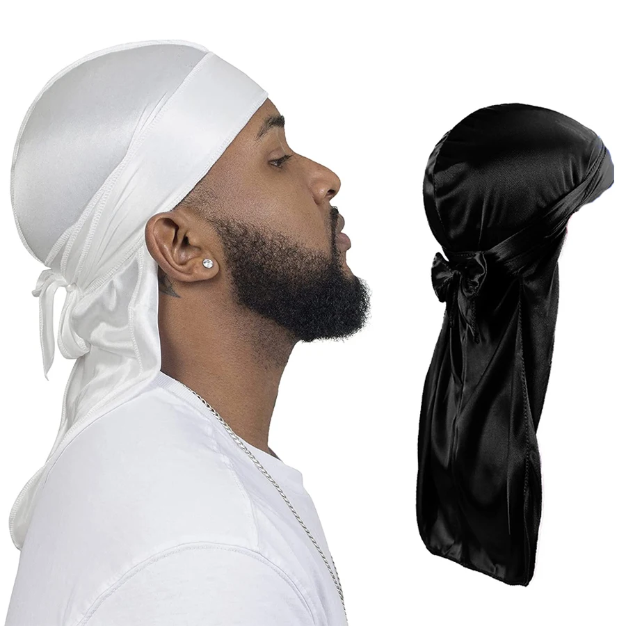 Unisex Seidige Durags Bandanas Turban Hut Perücken Doo Männer Satin Durag Biker Kopfbedeckung Stirnband Haarschmuck Extra Long Tail Du-Rag