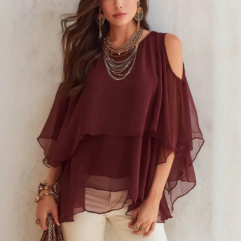 Women Round Neck Chiffon Shrug Sheer Solid Cover Up Breathable Soft Flattering Daily Beach Vacation Comfy Spring Summer