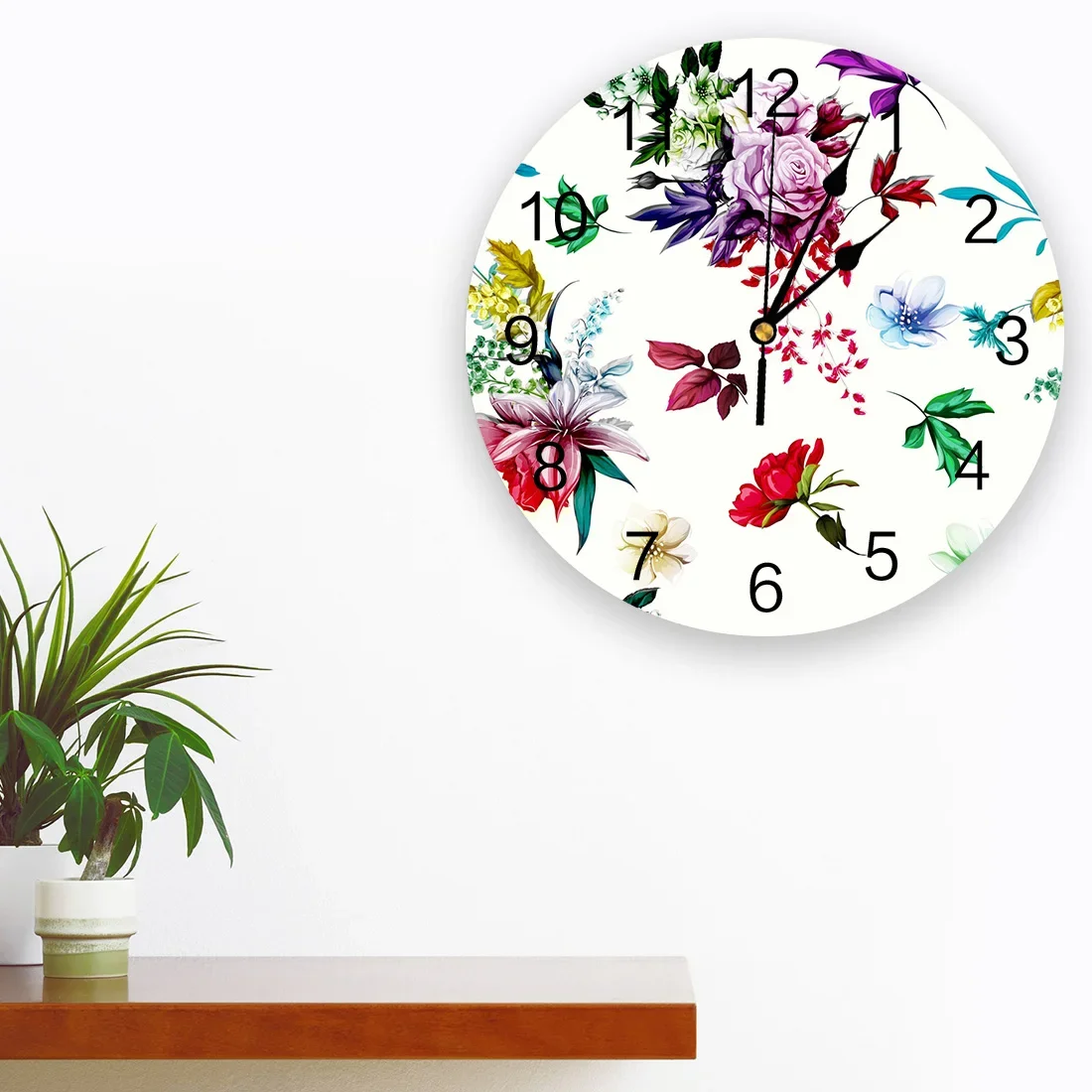 Colorful Rose Flower Print Wall Clock Wall Art Silent Non ticking Round Wall Watch for Home Decortaion Best Gift