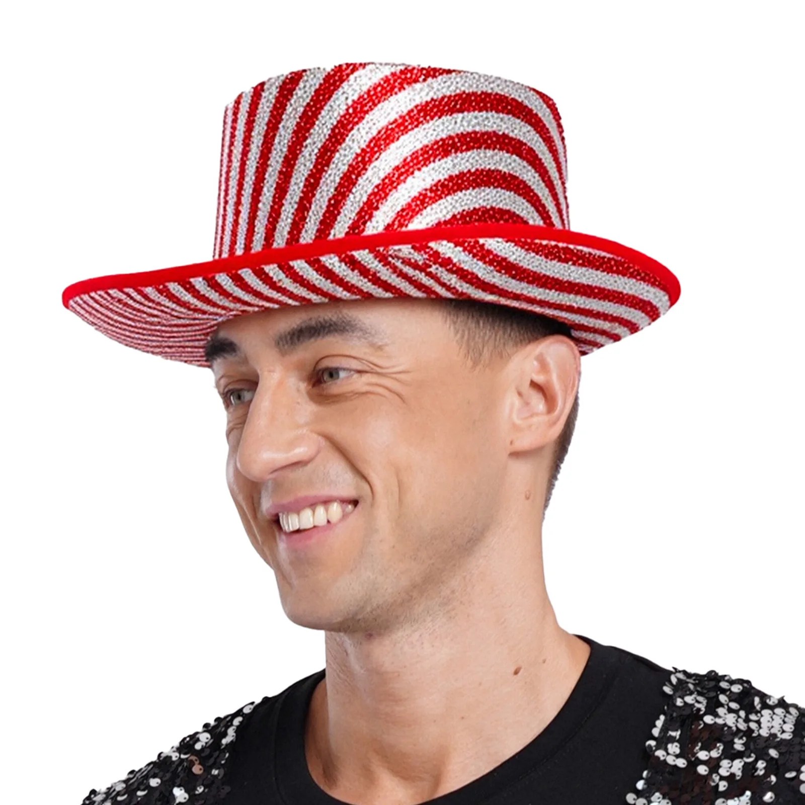Unisex Circus Color Block Striped Glittery Top Hat Costume Accessory Party Props Supply for Stage Performance Halloween Carnival