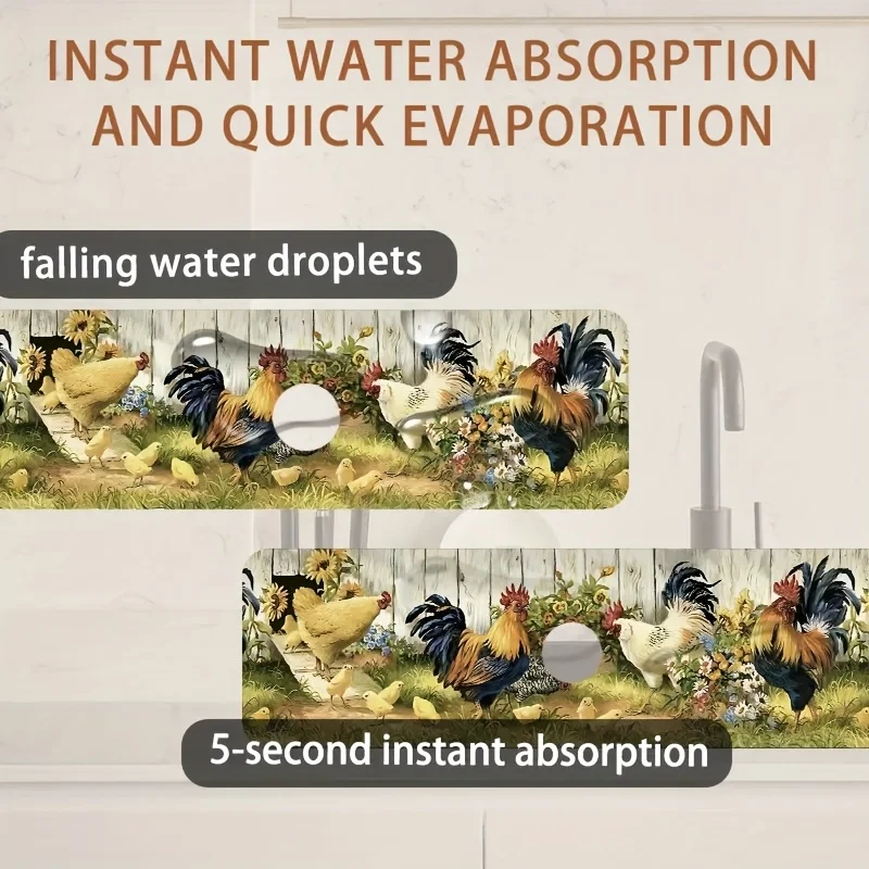 Chinese Pastoral Style Rooster Faucet Mat Sink Splash Pad Kitchen Absorbent Mat Table Mat Bathroom Sink Waterproof Mat