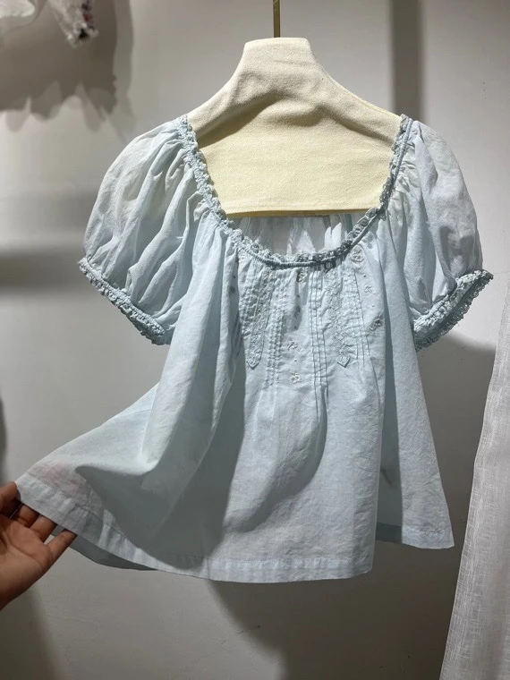 

White Checkered Half Sleeve Ruffles Frilled Blouse Tops 2025 New Design Black