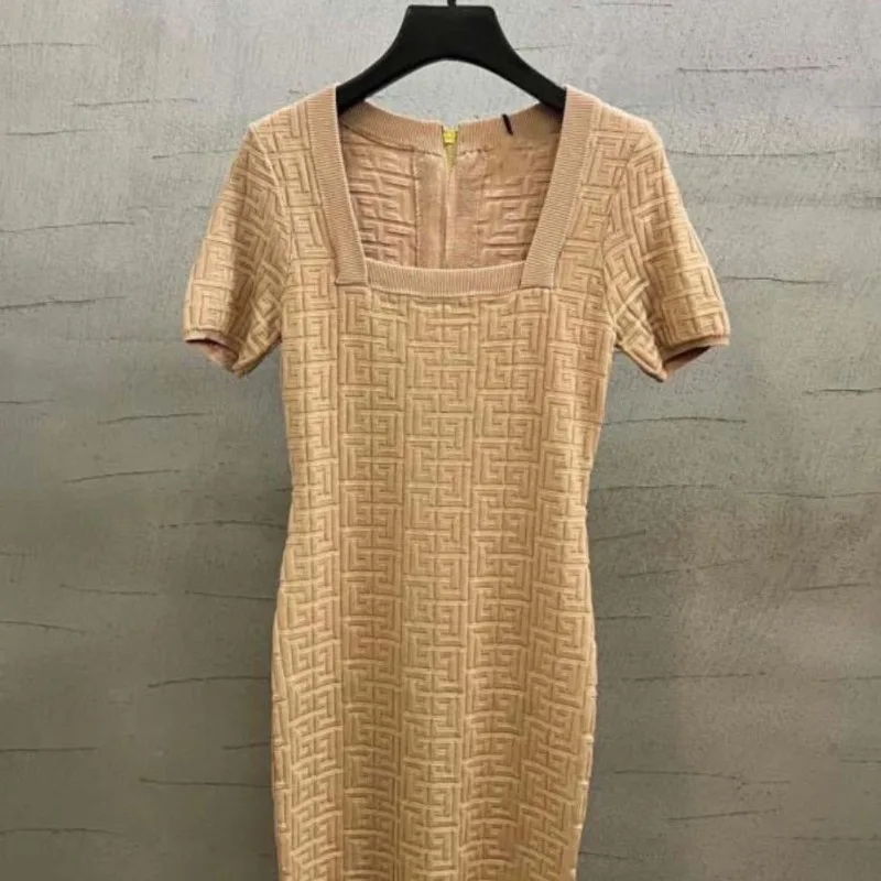 

2025 Summer New Maze Jacquard Elegant High-end Dress Zipper Bodycon Skirt Women