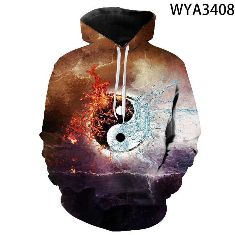 2024 New Cool Water Fire Hoodies 3D Print Yin and Yang Gossip Men Women Children Cool Sweatshirts Fashion Boy Girl Kids Pullover