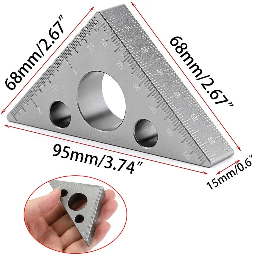 MAKLE Aluminum Alloy Right Angle Ruler Mini Pocket Square DIY Triangle Ruler Height Measuring Gauging Woodworking Tools