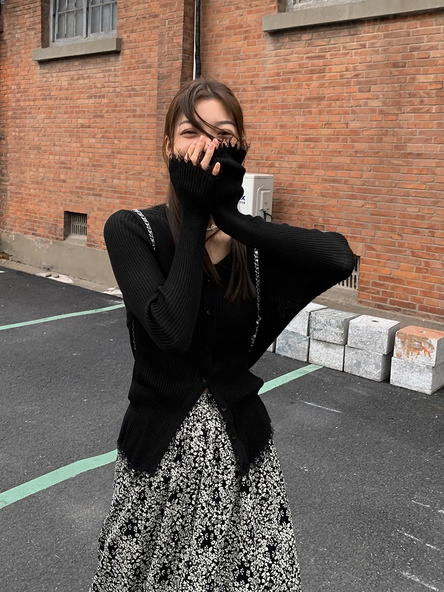 

Loeband Autumn New Favorite Slim Fit Pure Color Knitted Sweater Vintage Open Cardigan Woolen Must Be Knitted Top for Women