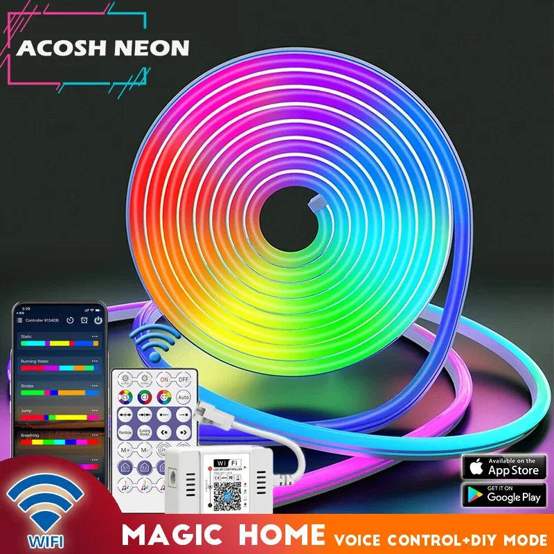 Neon Wifi RGBIC 32.8ft/ 12-24V LED Strip Light Movie Atmosphere Advanced Effect Light Dreamcolor Addressable Lamp Support Alexa