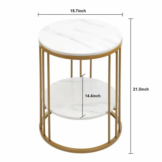 2-Tier White Marble Side Table Round Coffee Table Nightstand Jewellery Storage 5 2-Tier White Marble Side Table Round Coffee Table Nightstand Jewellery Storage 5