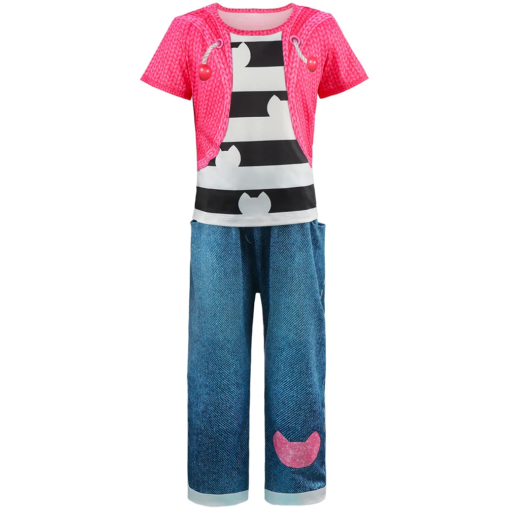Kid Costume Cat Cartoon Printed T-Shirt+Pants 2pcs Sets For Children Carnival Party Halloween Cosplay Birthday Girls Costume