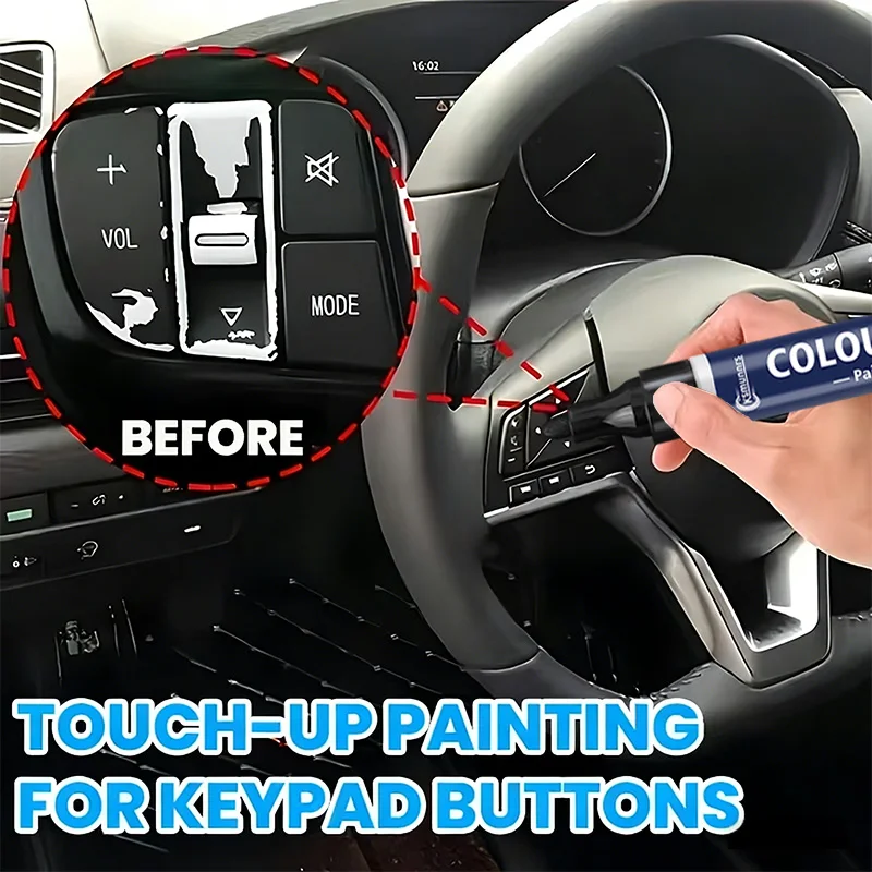 Car Button Touch-Up Paint Pen for Interior Black Plastic, Steering Wheel Dashboard Console Scratch Repair, DIY Surface Renewa
