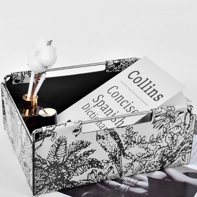 

Retro French Porch Cabinet Storage Box Leather High-end Light Luxury High-end Storage Basket Frame Finishing Box Home Storage