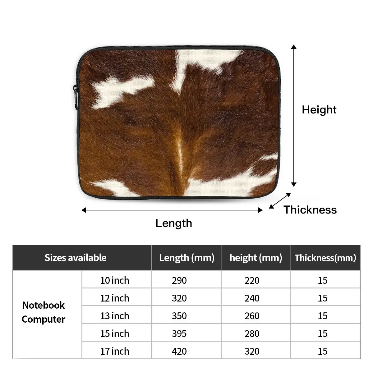 Stylish Cow Fur Cowhide Texture Cow Skin Print Patter Notebook Laptop Bag Notebook Sleeve Cover Bag Tablet Shockproof Case Bag