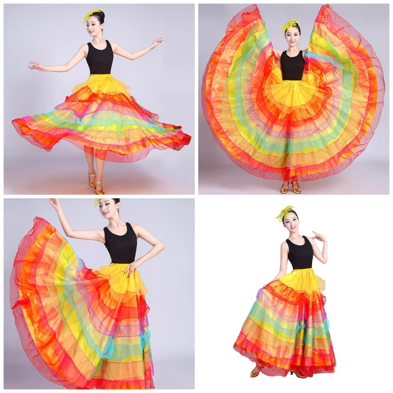 Womens Ballroom Twirling Long Tutu Skirt Belly Dance Skirt Flamenco Dance Skirt for Performances Halloween Costume Gifts