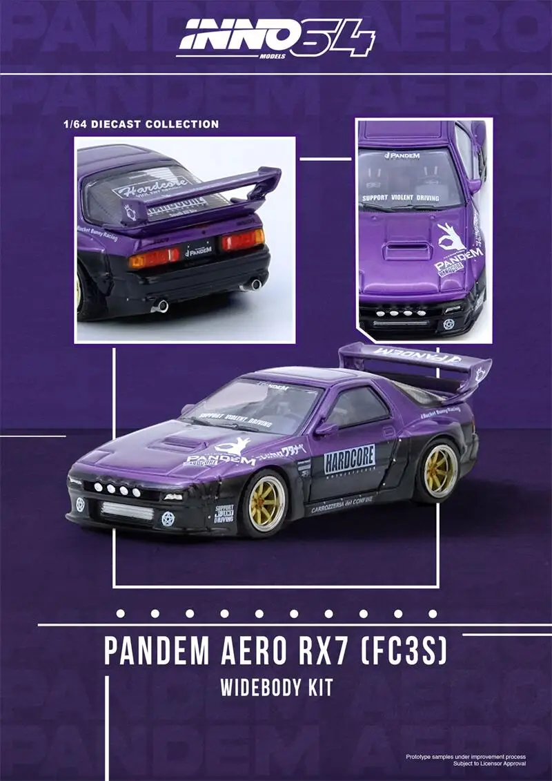 

INNO 1:64 RX7 (FC3S) Фиолетовый PANDEM ROCKET BUNNY Литая модель автомобиля Коллекция миниатюрных моделей