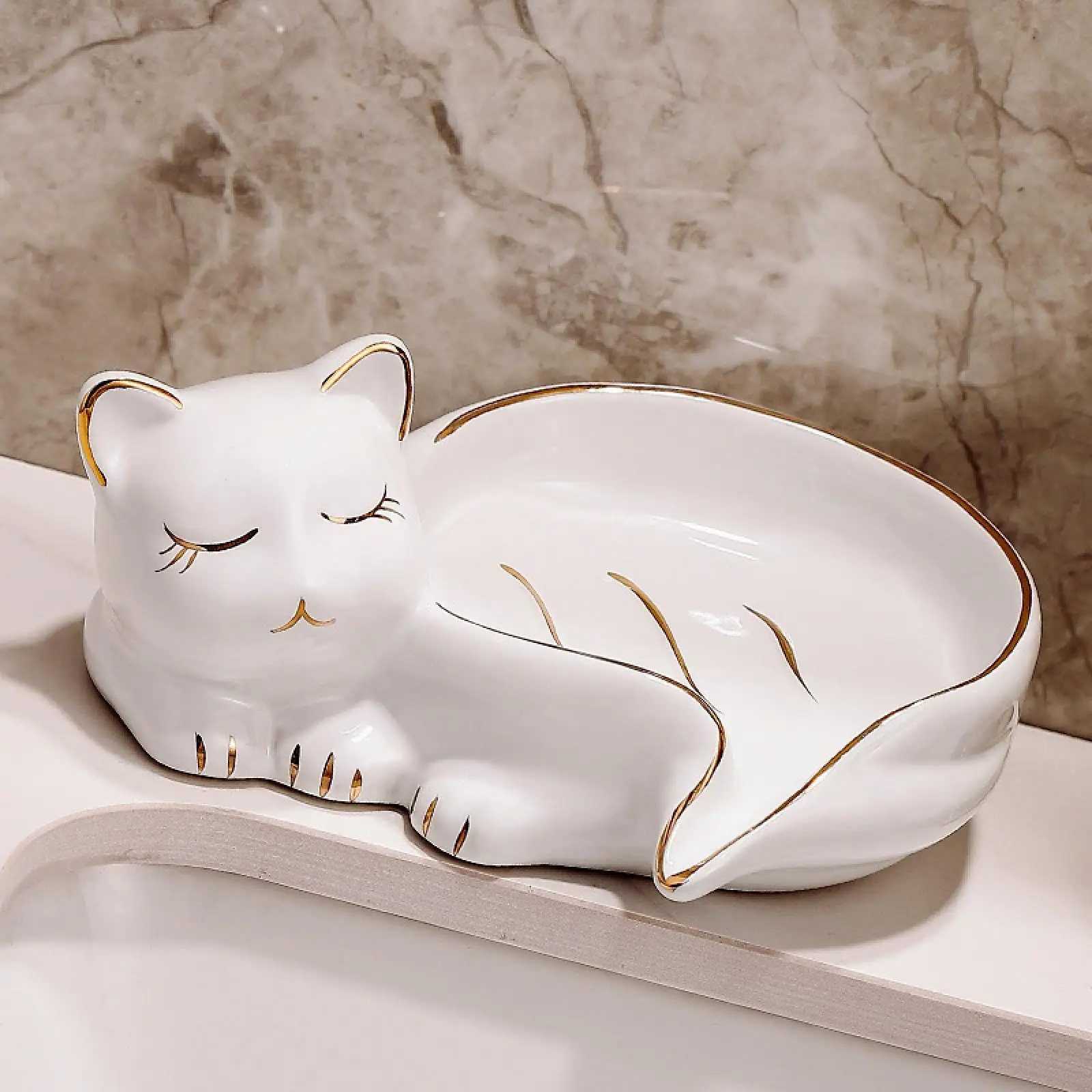 Cute Cat Soap Dish Home Decor Soap Tray for Countertop Household Kitchen