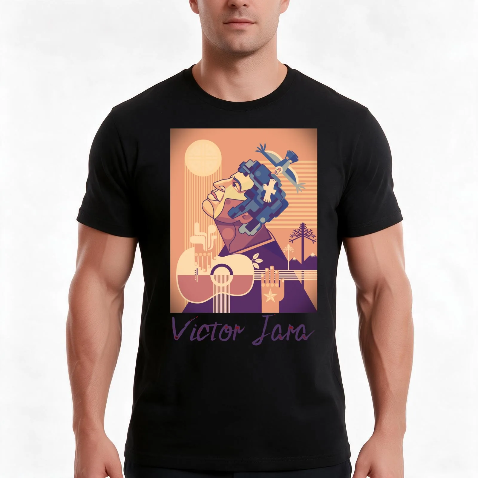 Victor Jara Art variation #2 T-Shirt Summer Casual Cotton Tee Oversized Streetwear Tops Vintage Graphic Print 100% Cotton