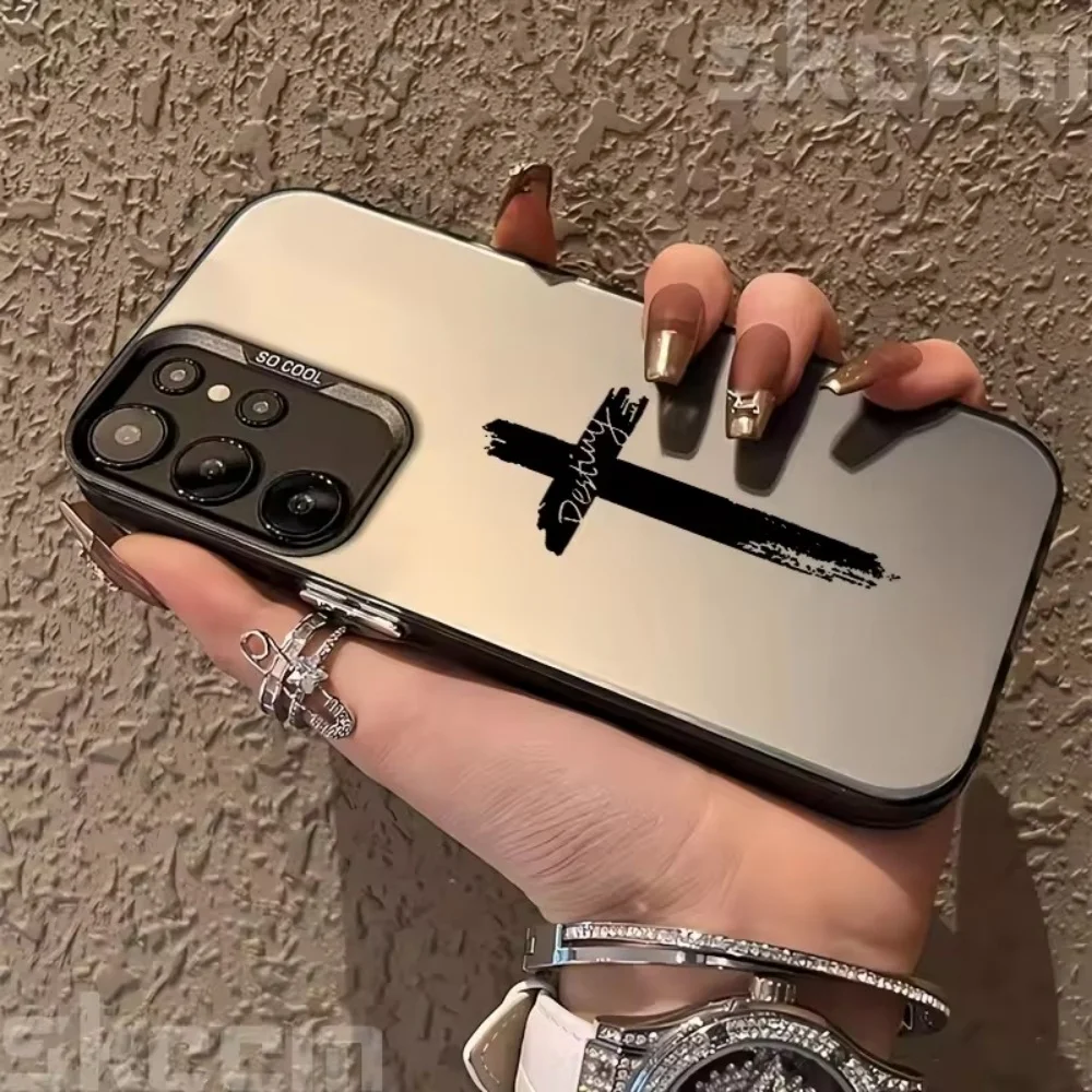 Minimalist Black Cross Pattern Phone Case For Samsung Galaxy A71 A72 A73 A56 A55 A54 A53 A52 A52s A51 A50 4G 5G Shockproof Cover