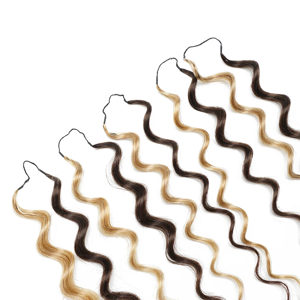 Highlight P2/27 Half Brown Half Honey Blonde Miracle Knots 100% Human Hair 16inch Brazilian Hair Crochet Hair Extensions Pre-colored Deep Wave Bundles 60gram Lightweight Bulk Hair for Boho Braids Pre-divided 50 Strands/bundle - view 6