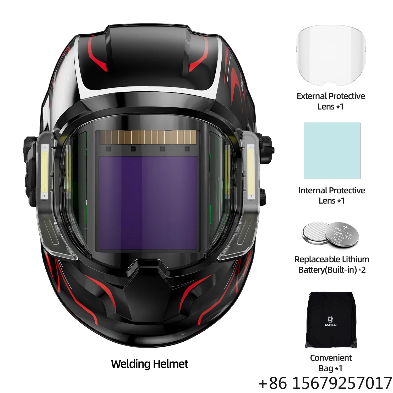 ANDELI 2 LEDS 3.5 Hours Auto Darkening Welding Helmet Large Screen 180 View True Color Solar Welder Mask