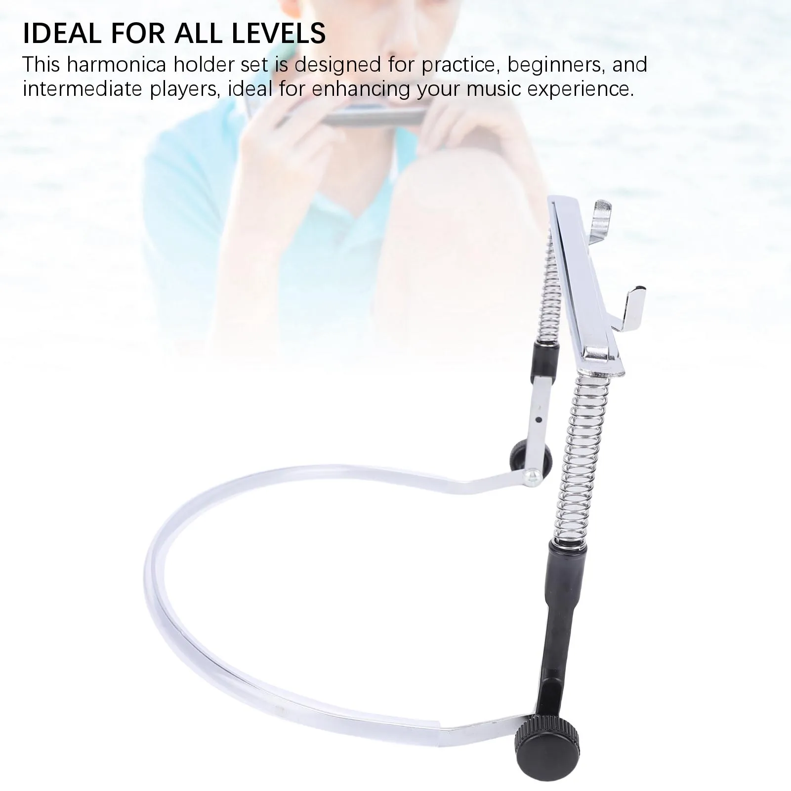 하모니카 홀더 조절 가능한 합금강 전문 하모니카 넥 홀더 10홀 24홀 하모니카용 실버 스티커 포함