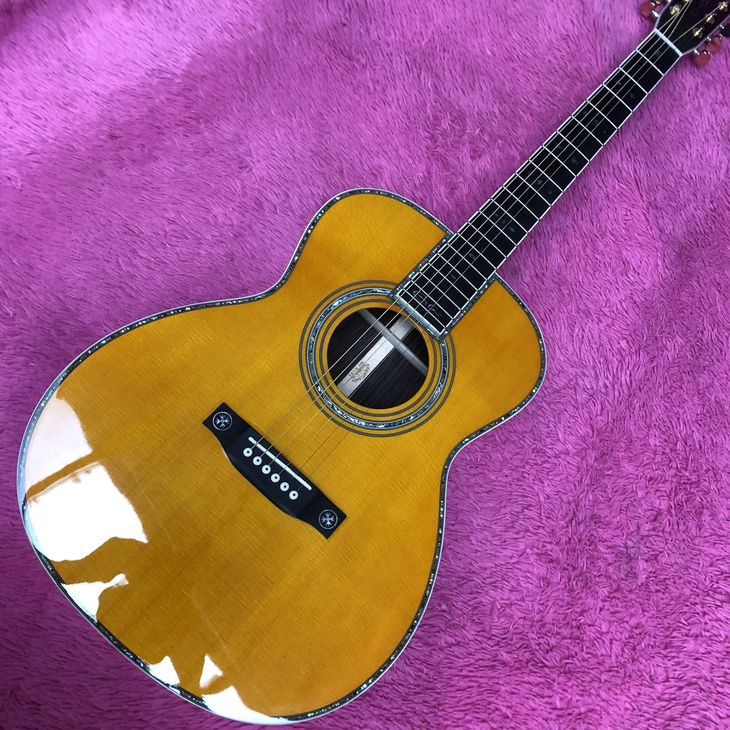 

41 Inches Full Solid Wood Acoustic Guitar Yellow Spruce Abalone Ebony Fingerboard Guitarra