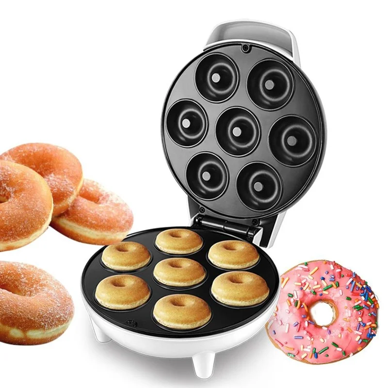 Electric Donut Maker Automatic Heating Egg Cake Bread Baking Machine 1200W High Power Fast Heating Oven Pan Breakfast DIY