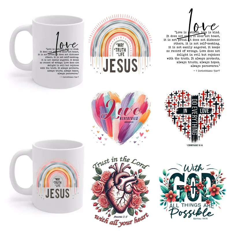 6Pcs  3D UV DTF Love Christ Transfer Sticker Wraps Cup Jesus God Fashion Waterproof Durable Mug Coffee Cup Computer Decals