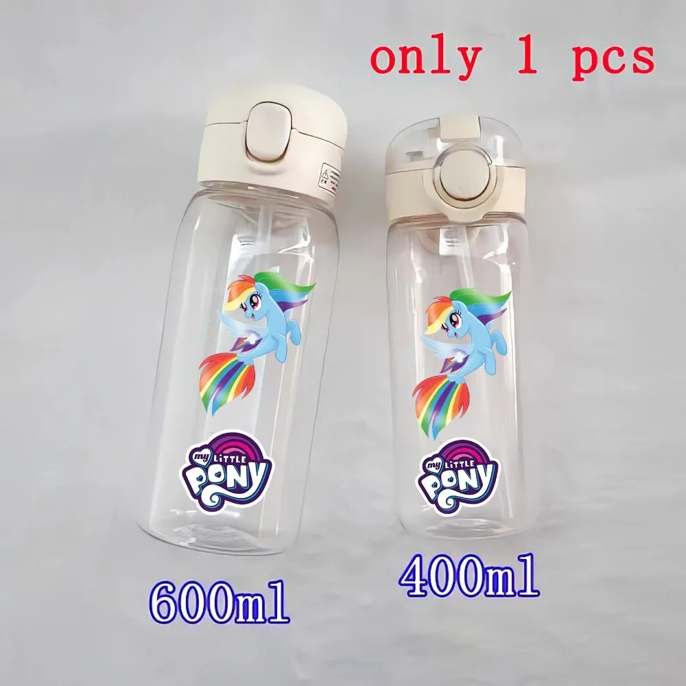 400/600ML My Little Pony portable flip-top transparent children's water cup with straw Rainbow Dash Applejack children's gift