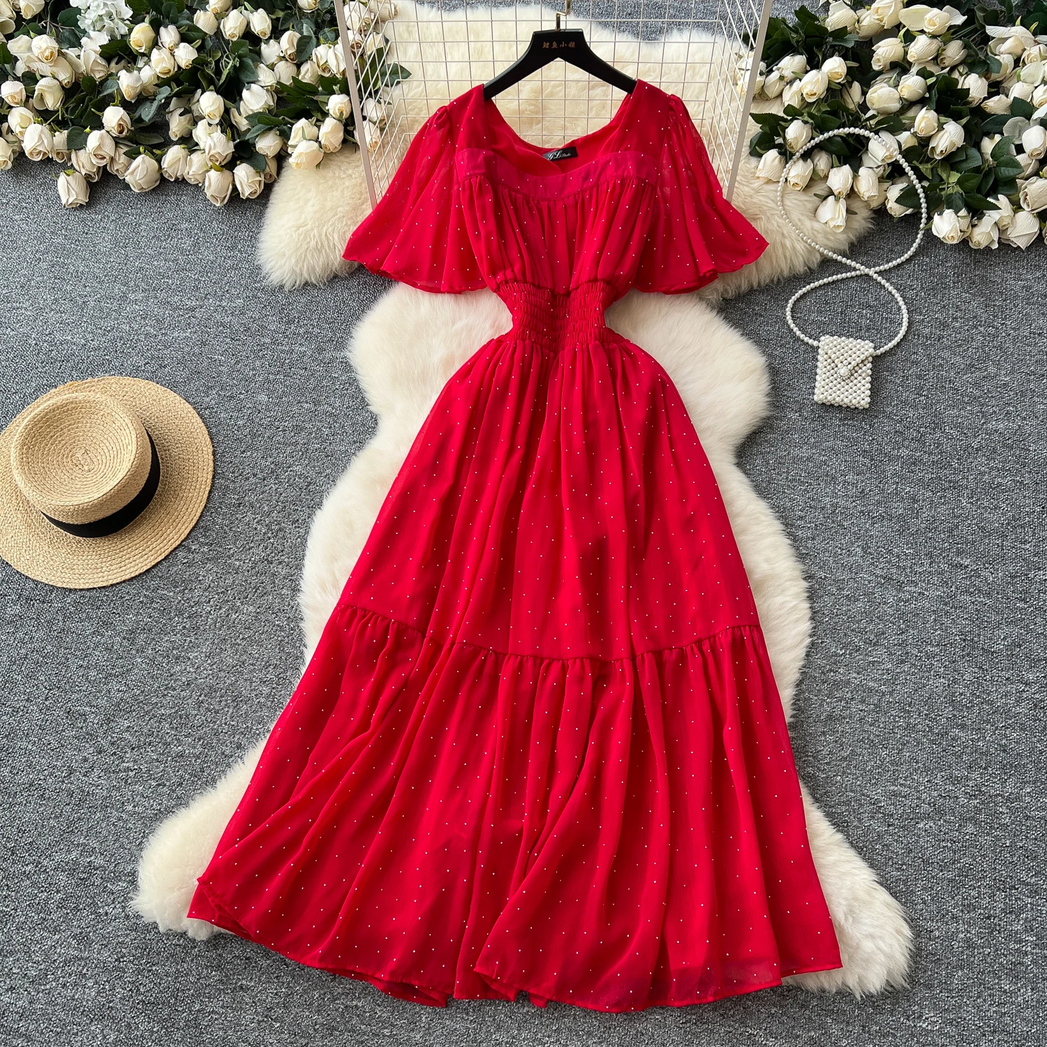 Elegantes, sexy, hohe Taille, Chiffon, Glitzer, Urlaub, Vestidos, schlankes Damen-Party-Zeremonienkleid