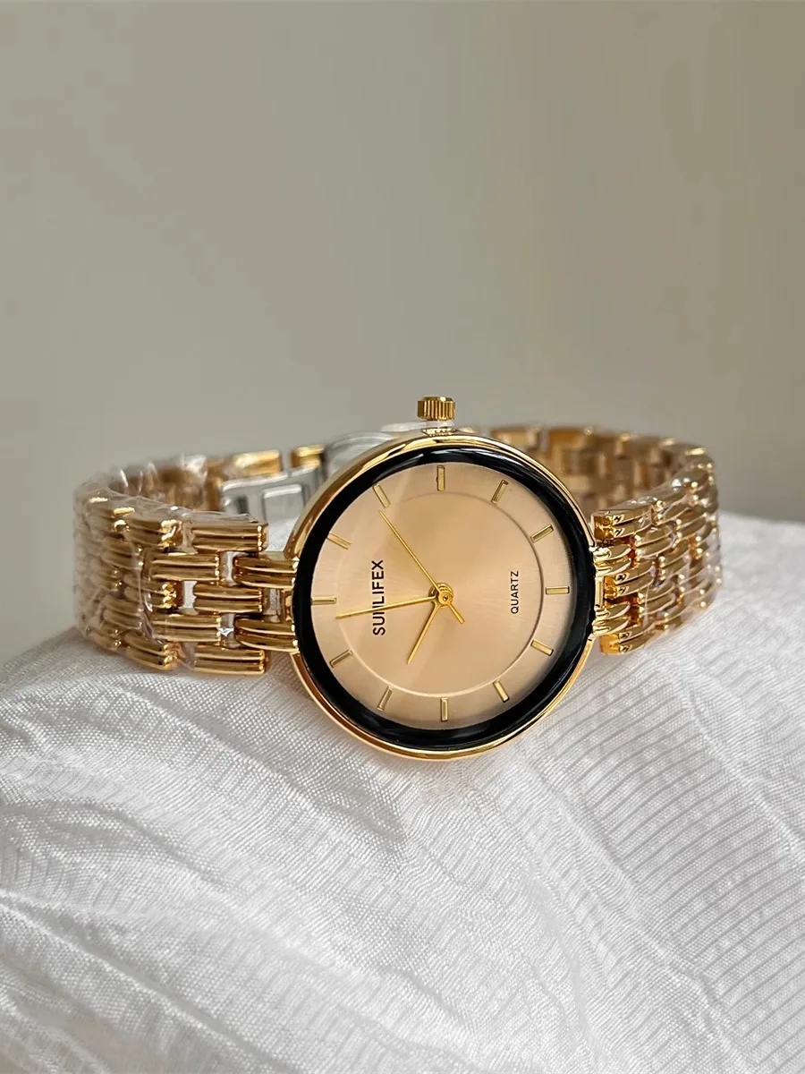 Retro minimalist disc watch for women, light luxury and fashionable, classic and versatile steel watch for women, female gift