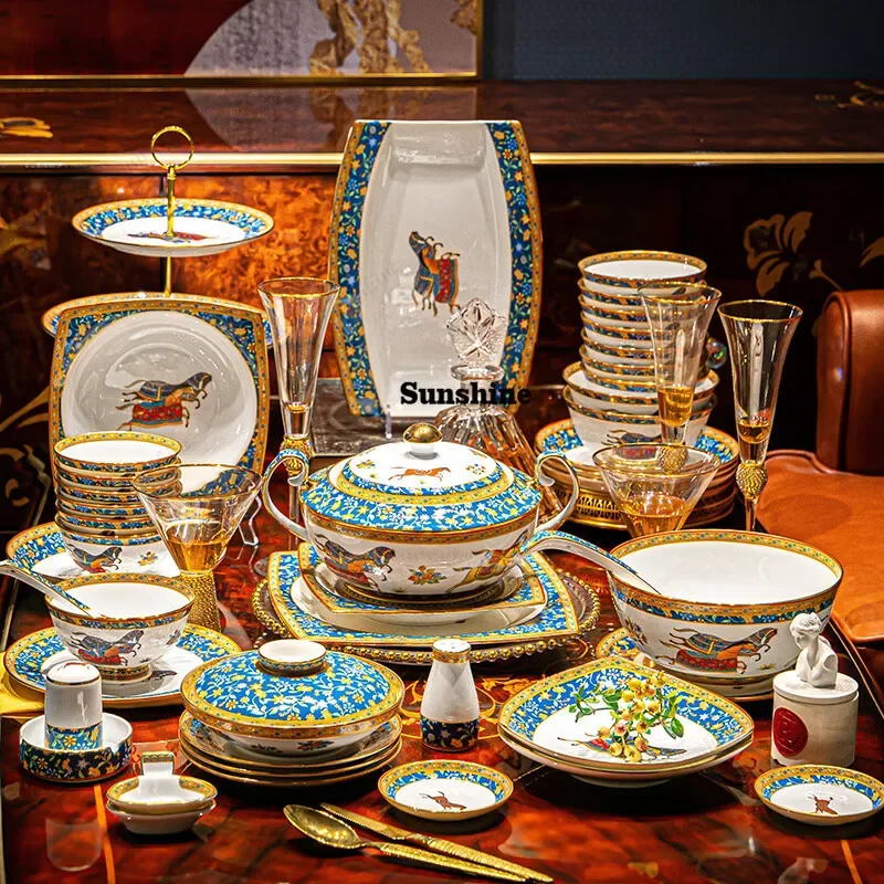 Party Bone China Dinnerware Sets Home Christmas Gift Luxury Kitchen Tableware Set Dining Room Vajillas Para Cocina DishesYY